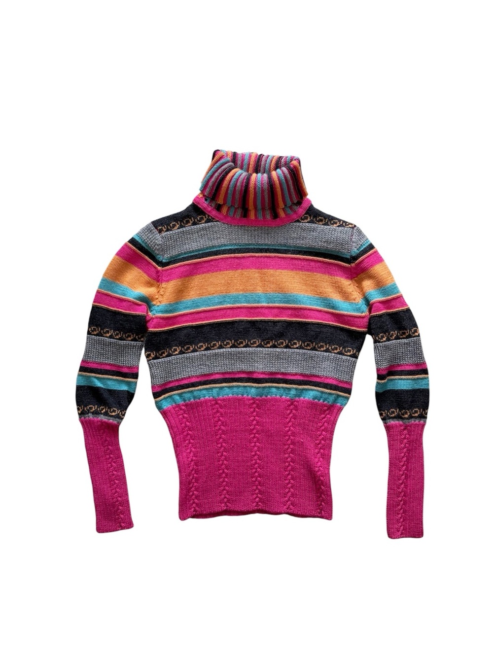 Vintage Y2K Multicolored Striped Knit Turtleneck Sweater S